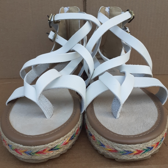 White Vegan Leather Platform Espadrille Gladiator Sandal 8us* - Picture 3 of 12